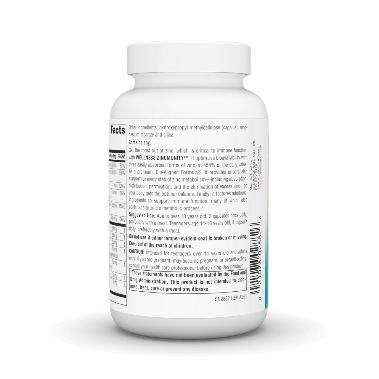 Source Naturals Wellness ZincMunity, Supports Zinc Absorbtion, Metabolism, and Utlization for Immune Health*, 50 mg Zinc - 120 Vegetarian Capsules