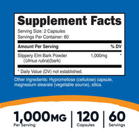 Thumbnail for Nutricost Slippery Elm Bark Capsules 1000mg Per Serving, 120 Capsules - Non-GMO, Gluten Free, Vegetarian Friendly