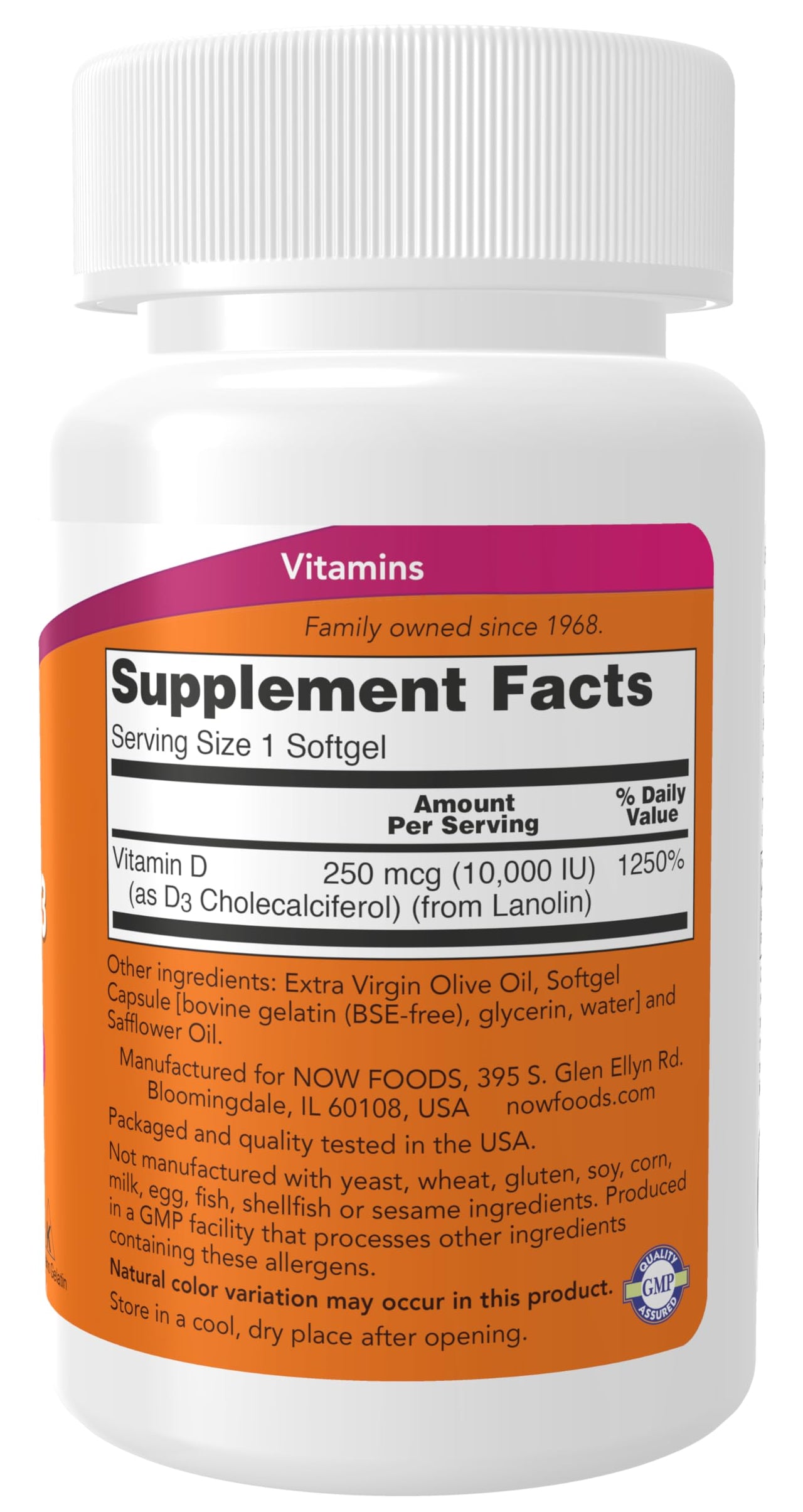 NOW Foods Supplements, Vitamin D-3 10,000 IU, Highest Potency, Structural Support*, 120 Softgels