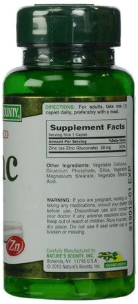 Thumbnail for Nature's Bounty Zinc (Zinc Gluconate) 50 mg, 100 Caplets