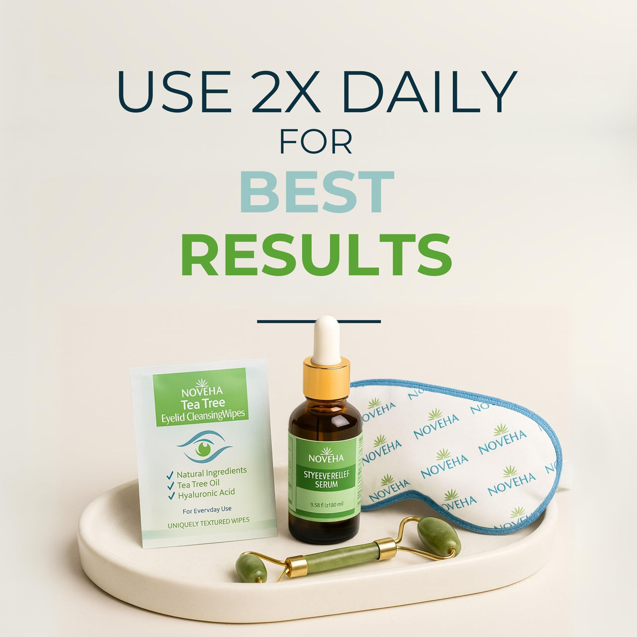 NOVEHA 60PCs Tea Tree Oil Eyelid & Lash Wipes | With Hyaluronic Acid, Green Tea & Chamomile For Blepharitis, Itchy & Stye Eyes, Individually Wrapped, Natural Eyelash Makeup Remover & Daily Cleanser