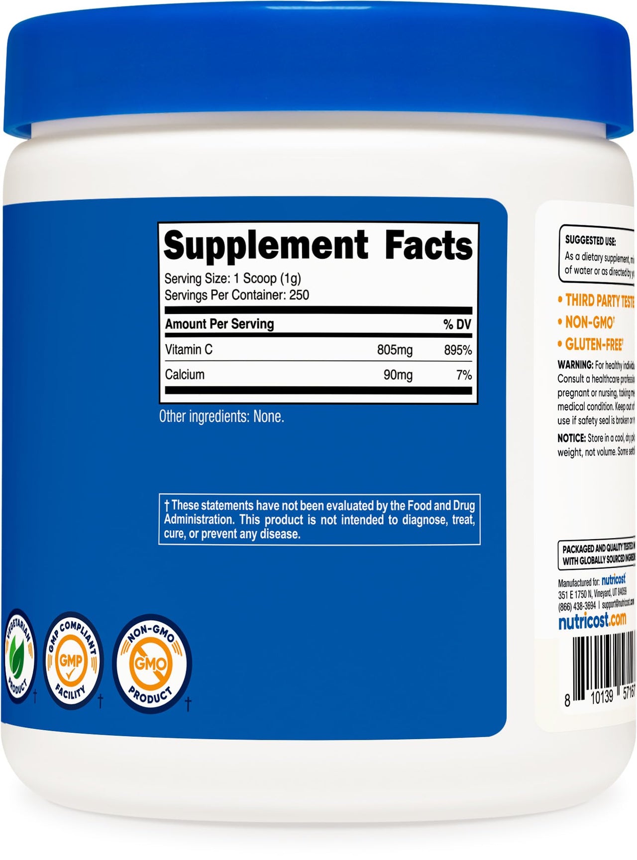 Nutricost Calcium Ascorbate Powder 250G (Unflavored, 250 Servings) - Vitamin C and Calcium Complex, Non-GMO, Vegan