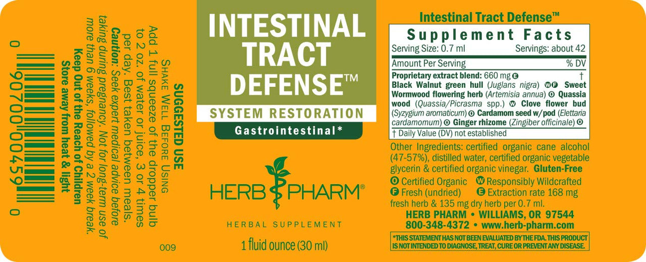 Herb Pharm Intestinal Tract Defense Liquid Herbal Formula with Wormwood Liquid Extract - 1 Ounce