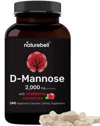 Thumbnail for NatureBell D-Mannose 500mg Capsules (2,000mg Per Serving) | 240 Veggie Capsules + Cranberry Concentrate 40mg – Fast Acting Urinary Tract Health Pills – Ultra UTI Support for Women & Men