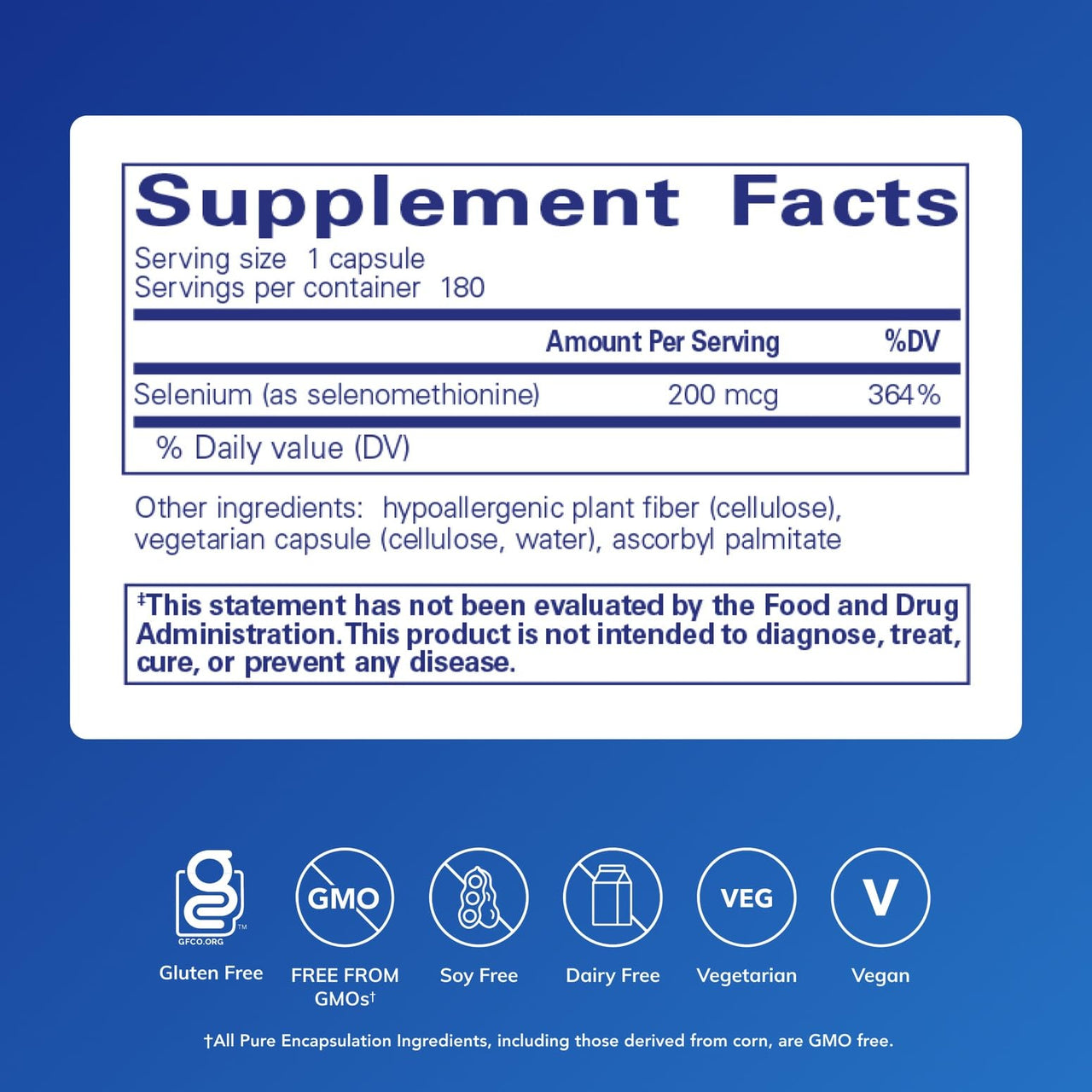 Pure Encapsulations Selenium - 200 mcg - for Healthy Cellular Function, Immune System & Antioxidant Defenses* - Mineral Supplement - Vegan & Gluten Free - 180 Capsules