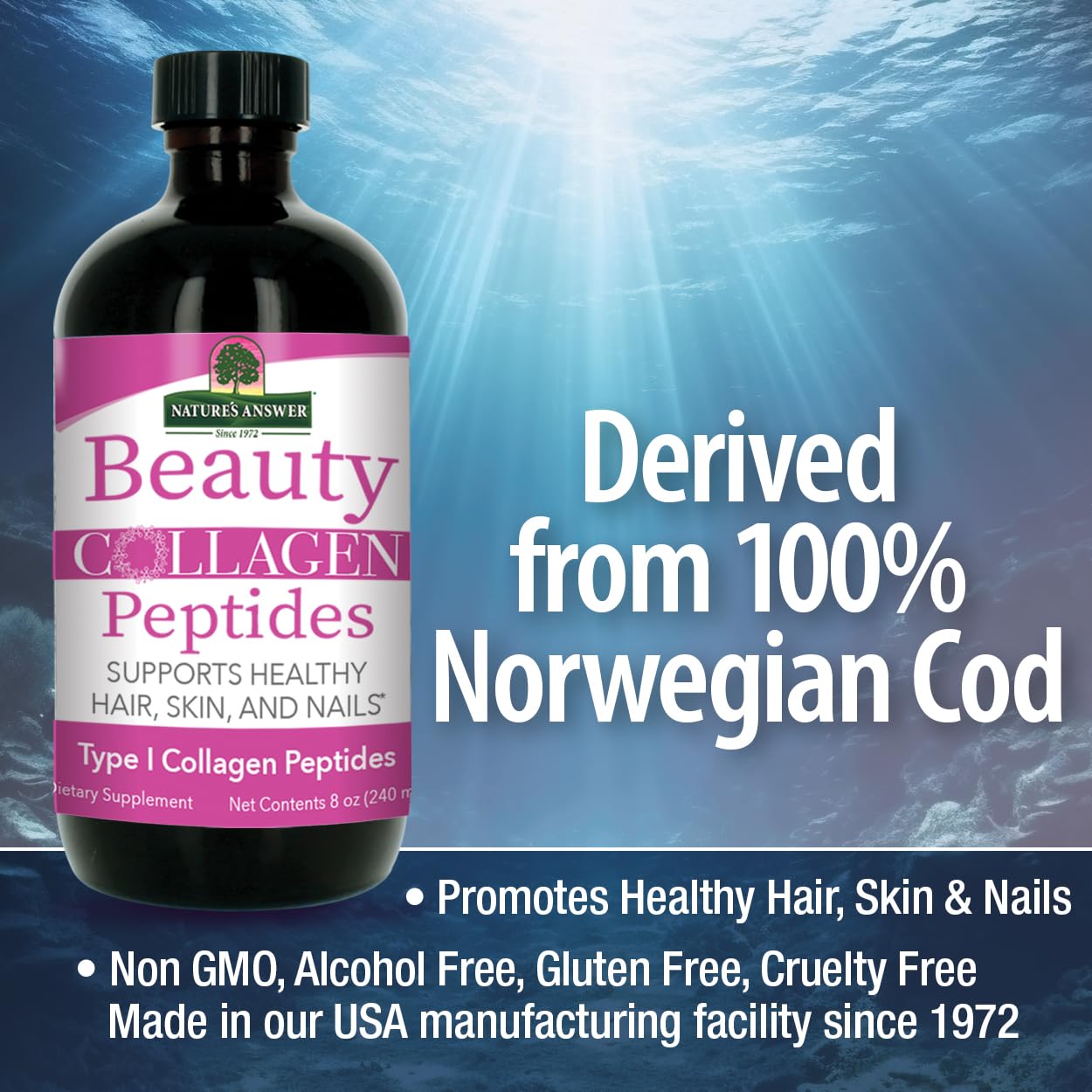 Nature's Answer Beauty Collagen Peptides 8 Fluid Ounces | Hair, Skin & Nail Support | Gluten-Free | Alcohol-Free | Non-GMO | Cruelty-Free | Single Count