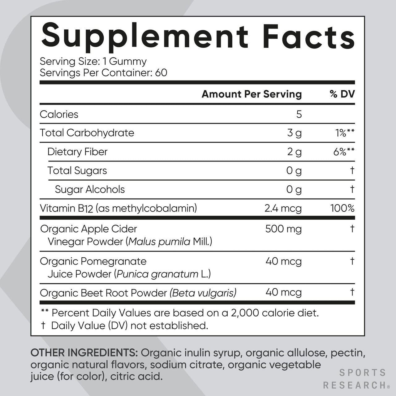 Sports Research® Organic Apple Cider Vinegar Gummies - for Diet Cleanses & Digestion | 500mg | Non-GMO Tested, Certified Vegan, Gluten Free ACV - 60 Gummies for Adults, 1 Month Supply
