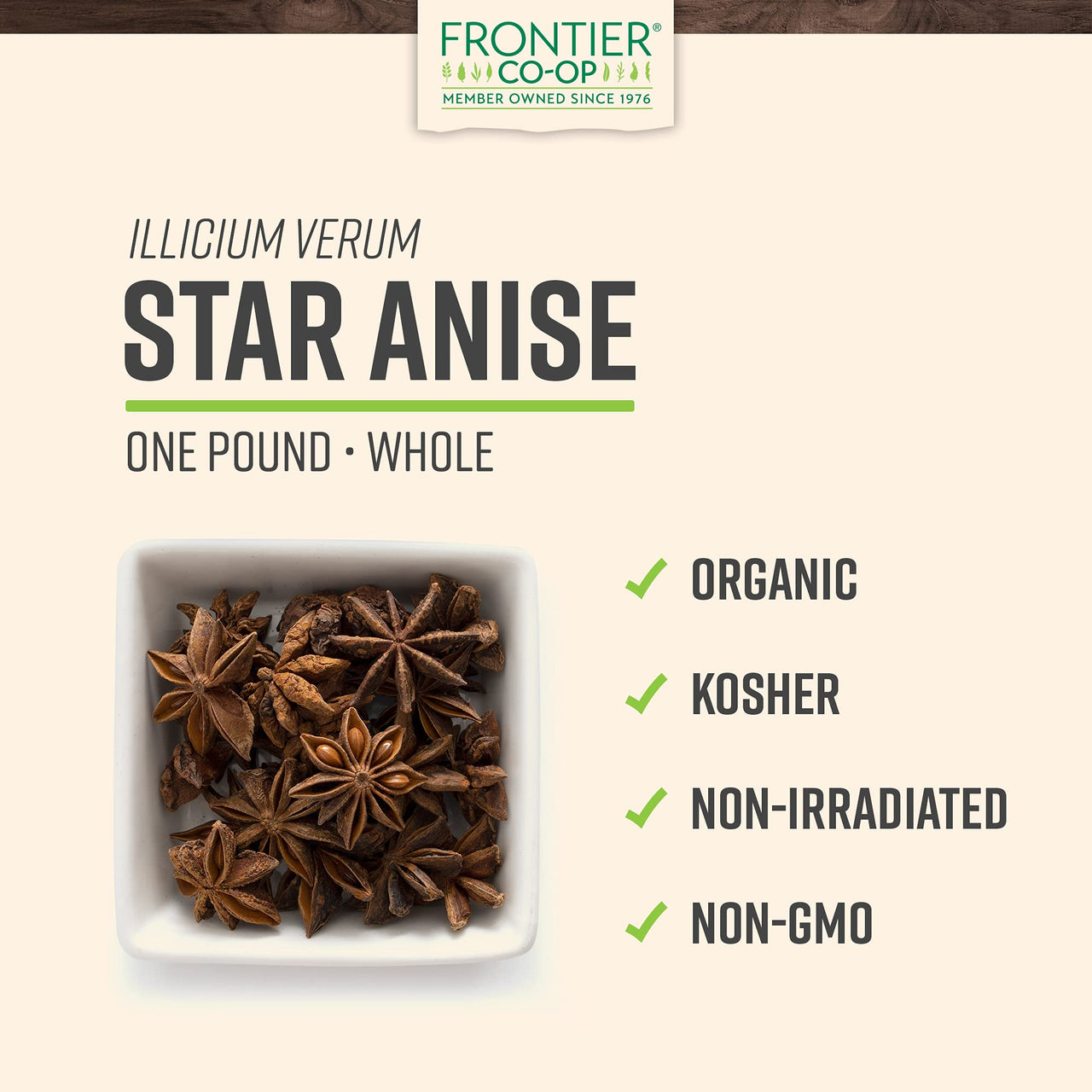 Frontier Co-op Organic Whole Star Anise 1lb - Dried Whole Star Anise Pods