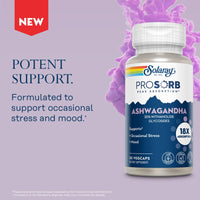 Thumbnail for SOLARAY Ashwagandha Capsules 18X Absorption - Ashwagandha Root and Leaf Extract 240 mg - Occasional Stress Relief and Mood Support Supplement - Vegan, 60-Day Guarantee - 30 Servings, 30 VegCaps