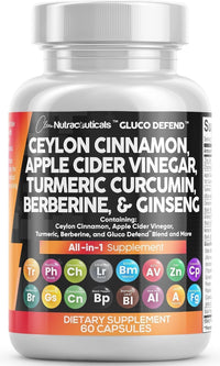 Thumbnail for Clean Nutraceuticals Ceylon Cinnamon Capsules + Berberine Turmeric Apple Cider Vinegar Ginseng Bitter Melon Gymnema Milk Thistle Fenugreek Supplement Pills Powder for Men & Women