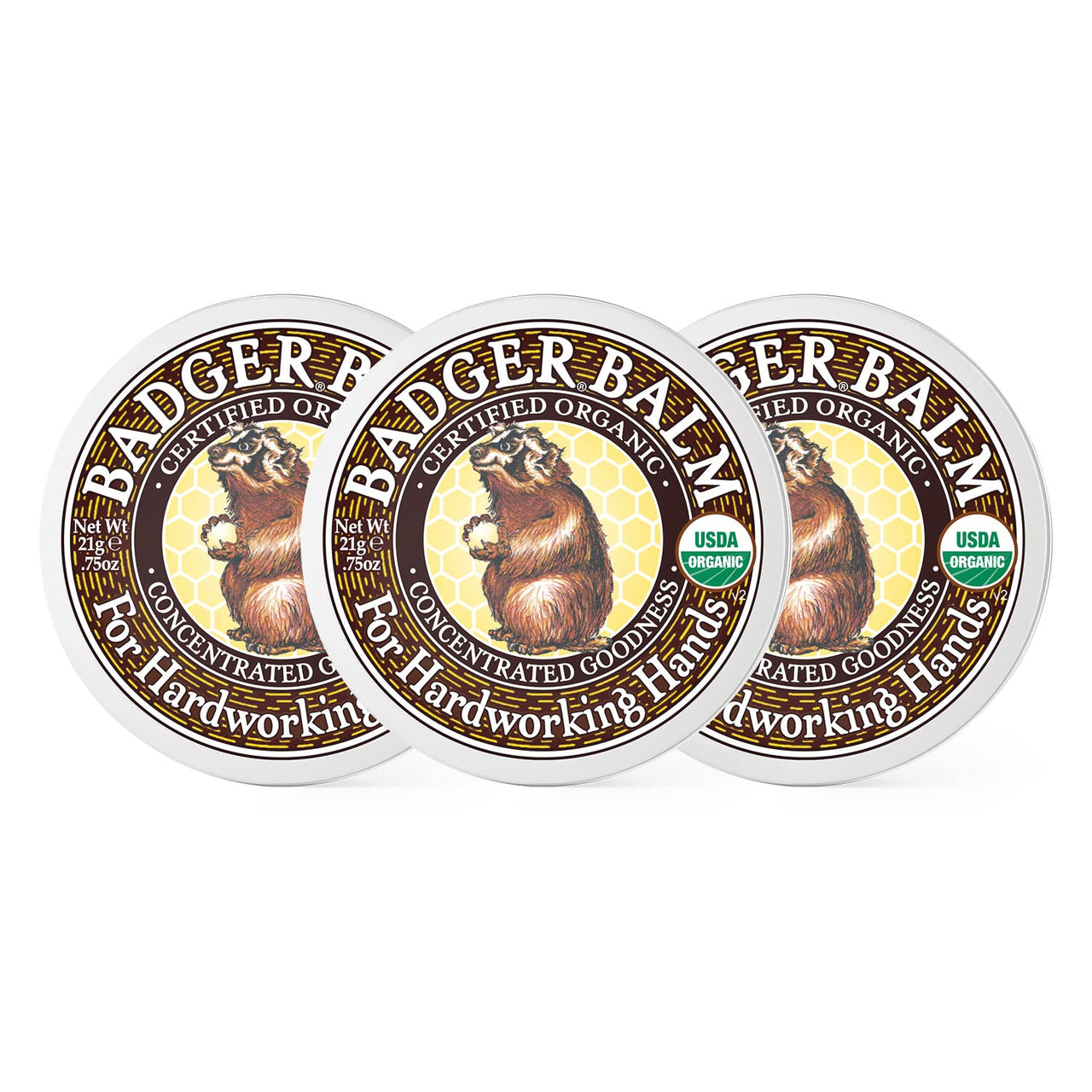 Badger Healing Balm, Hard Working Hands Cream, Organic Hand Cream for Dry Cracked Hands, Long Lasting Hand Moisturizer/Dry Hands Treatment, .75 oz Tin, 3-Pack