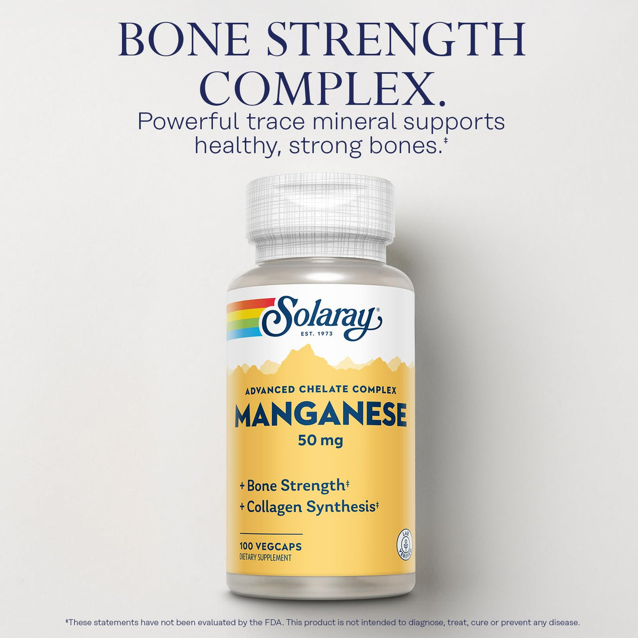 SOLARAY Manganese Supplement 50 mg - Essential Trace Minerals - Advanced Trace Mineral Supplements for Bone Strength and Bone Health Support - Lab Verified, 60-Day Guarantee, 100 Servings, 100 VegCaps