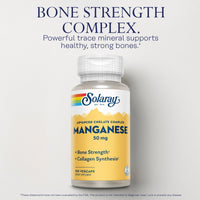 Thumbnail for SOLARAY Manganese Supplement 50 mg - Essential Trace Minerals - Advanced Trace Mineral Supplements for Bone Strength and Bone Health Support - Lab Verified, 60-Day Guarantee, 100 Servings, 100 VegCaps