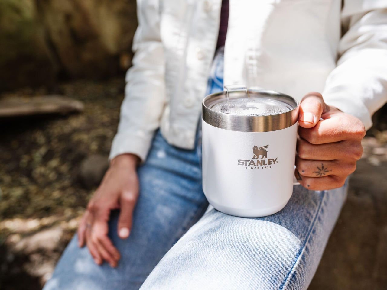 STANLEY Stay-Hot Camp Mug 12 oz | Press Fit Drink Through Lid | Cup for Coffee, Tea and Drinks | Insulated Stainless Steel Coffee Mug | BPA-Free | Ash 2.0
