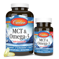 Thumbnail for Carlson - MCT & Omega-3, Coconut Oil, Caprylic & Capric Acids, EPA & DHA, Energy Production, Fat Metabolism & Brain Health, 120+30 Softgels