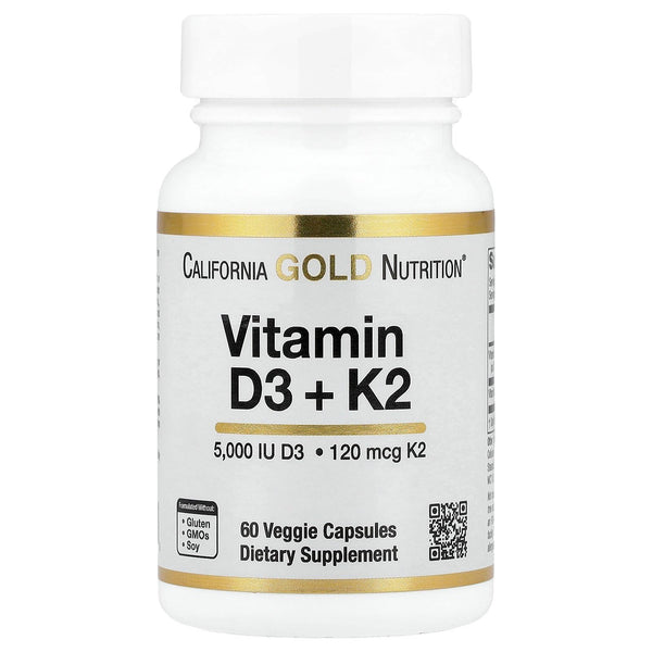 California Gold Nutrition Vitamin D3 + K2 as MK-7, 60 Veggie Capsules
