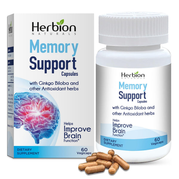 HERBION Naturals Memory Support Capsules, Helps Improve Brain Function & Absent Mindedness, Maintains Healthy Mood Levels with Ginkgo Biloba, for Adults, 60 Count, Pack of 1