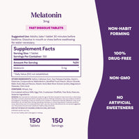 Thumbnail for Natrol Fast Dissolve Melatonin 3 mg, Melatonin Supplements for Restful Sleep, Sleep Support for Adults, 150 Strawberry-Flavored Tablets, Up to a 150 Day Supply