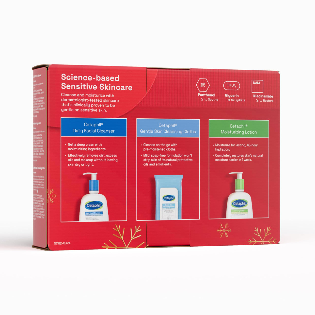 Cetaphil Winter Essentials Skin Care Set, Gentle Skin Cleansing Cloth Face Wipes 25 Count, Daily Facial Cleanser 8oz, Moisturizing Face & Body Lotion 8oz, Suitable for Sensitive Skin