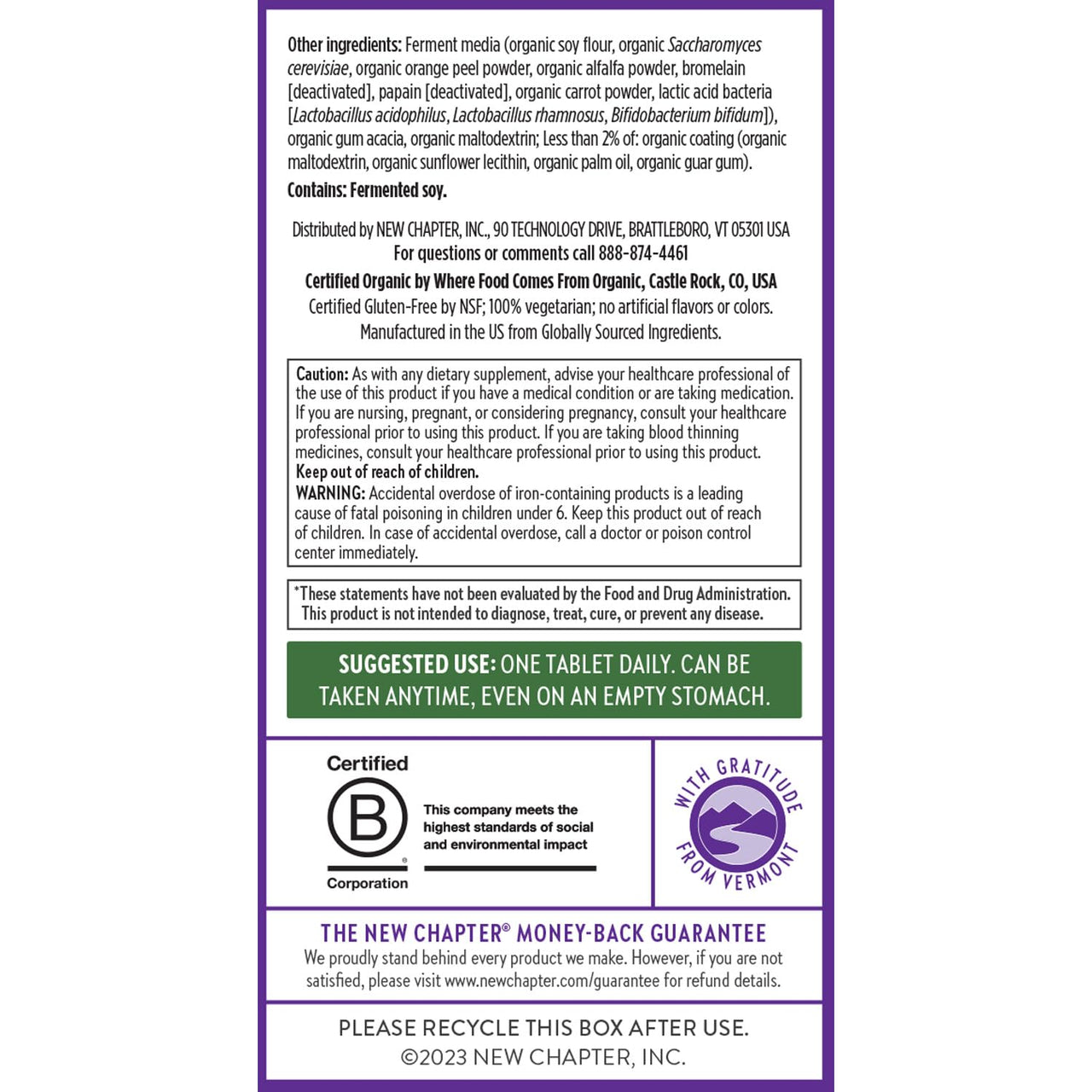 New Chapter Women’s Multivitamin, Iron, B6, B12, Biotin for Hair Growth, D3, Vit C, Zinc for Immune & Stress Support, Gentle on an Empty Stomach, One Daily, Non-GMO, Gluten-Free, 18+, 96 Tablets