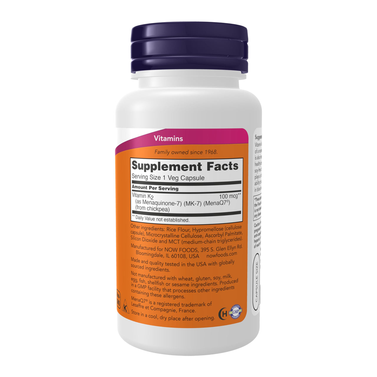 NOW Foods Supplements, MK-7 Vitamin K-2 100 mcg, Cardiovascular Support*, Supports Bone Health*, 120 Veg Capsules