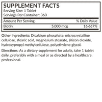 Thumbnail for Futurebiotics Biotin 5000 MCG Supports Healthy Hair, Skin, Nails & Energy Production Non-GMO, 360 Vegetarian Tablets (1 Year Supply)
