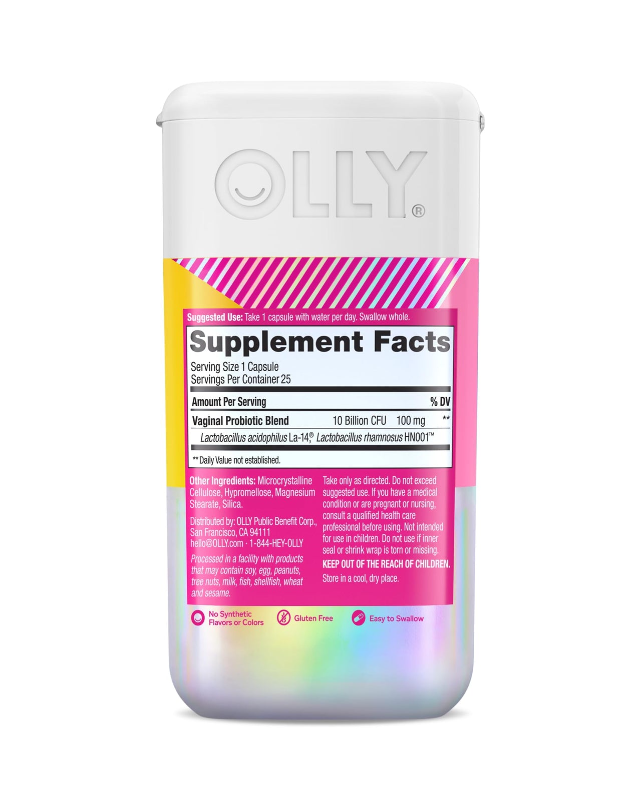 OLLY Happy Hoo-Ha Capsules, Probiotic for Women, Vaginal Health and pH Balance, 10 Billion CFU, Gluten Free - 25 Count