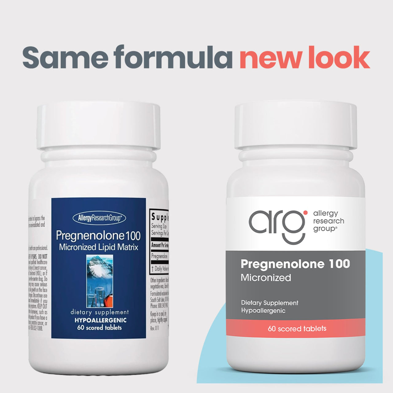 Allergy Research Group ARG Pregnenolone 100 mg - Micronized Hormone Precursor Support - Highly Bioavailable - Hypoallergenic - 60 Servings - 60 Scored Tablets