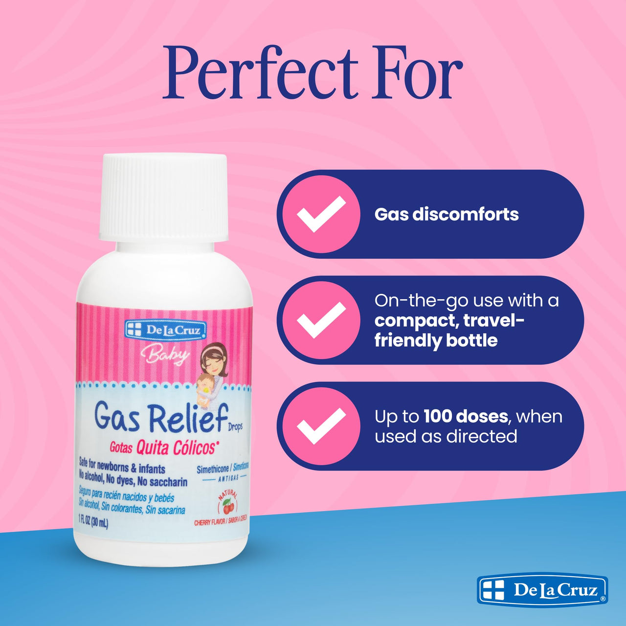 De La Cruz Gas Drops for Babies - Quita Cólicos Infant Gas Relief with Simethicone - Safe Colic Drops for Newborns 1 FL. OZ. (30 mL)