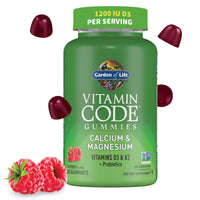 Thumbnail for Garden of Life Vitamin Code Calcium Magnesium Gummies with D3 & K2, Supports Bone Health & Bone Strength + Prebiotics & Probiotics for Digestive Support, Non-GMO, Gluten-Free, 60 Raspberry Gummies