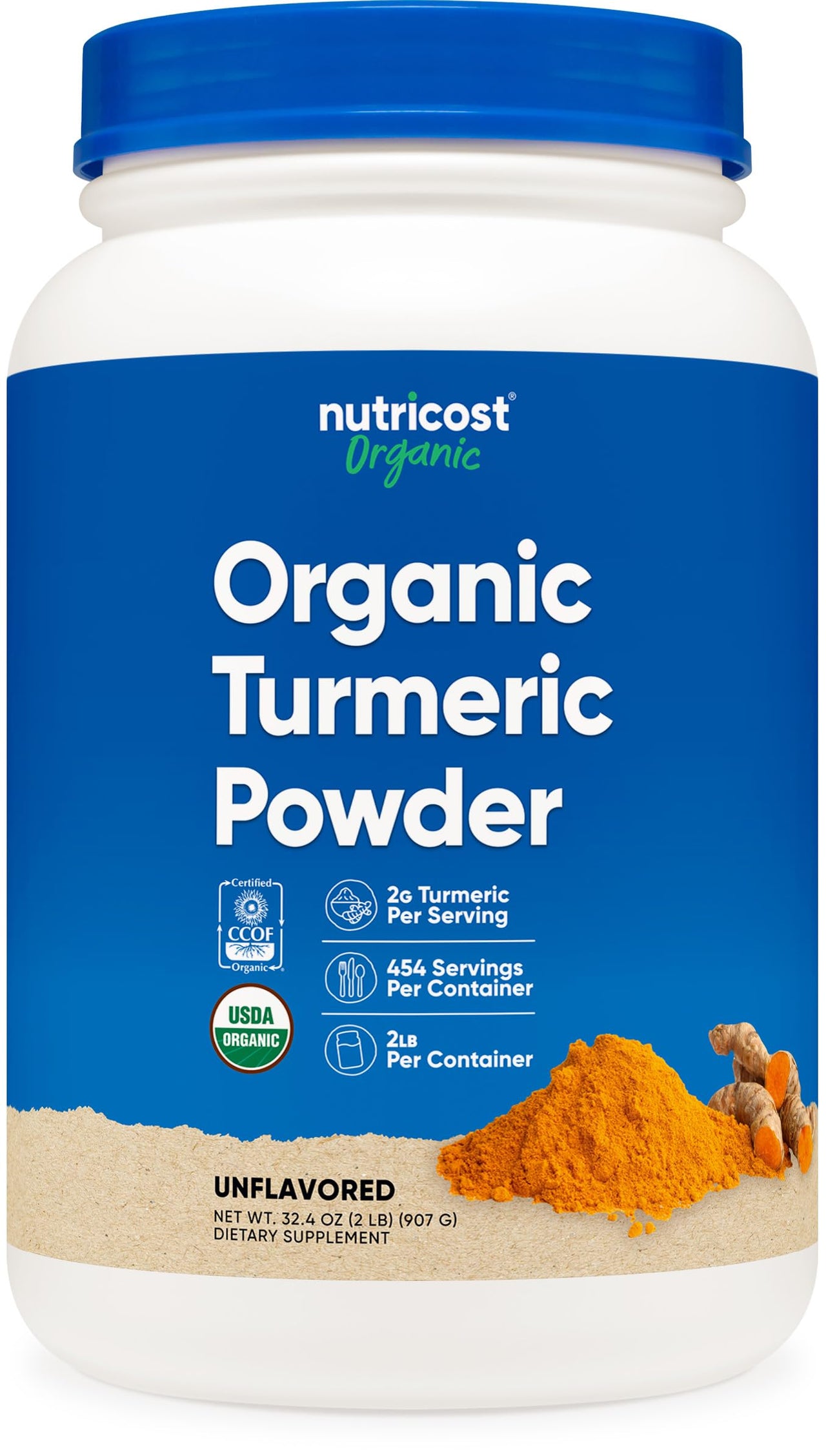 Nutricost Organic Turmeric Powder 2 LBS - Certified USDA Organic, Food Grade, Gluten Free, Non-GMO