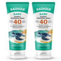 Thumbnail for Badger Mineral Baby Sunscreen Cream SPF 40, 98% Organic Toddler Sunscreen with Zinc Oxide, Broad Spectrum, Reef Safe, Water Resistant, Pediatrician Tested Baby Sunblock, 2.9 fl oz, 2-Pack