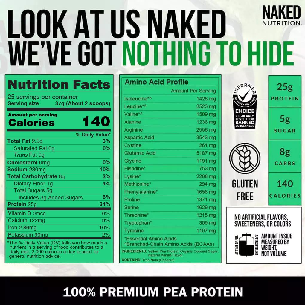 NAKED Vanilla Pea Protein Isolate 2LB Pure Micronized Creatine Monohydrate 1,000g (200 Servings) – Vegan; Bulk; Non-GMO; Gluten Free; Soy Free