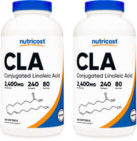 Thumbnail for Nutricost CLA (Conjugated Linoleic Acid) 2,400mg, 240 Softgels - Gluten Free, Non-GMO, 800mg Per Softgel (2 Bottles)
