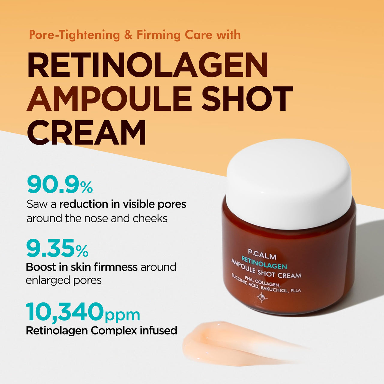 P.CALM Retinolagen Ampoule Shot Cream - Retinol & Vegan Hydrolyzed Collagen & Bakuchiol for Pore Tightening, Mositurizing, Korean Glass Skin (60ml / 2.02 fl.oz)