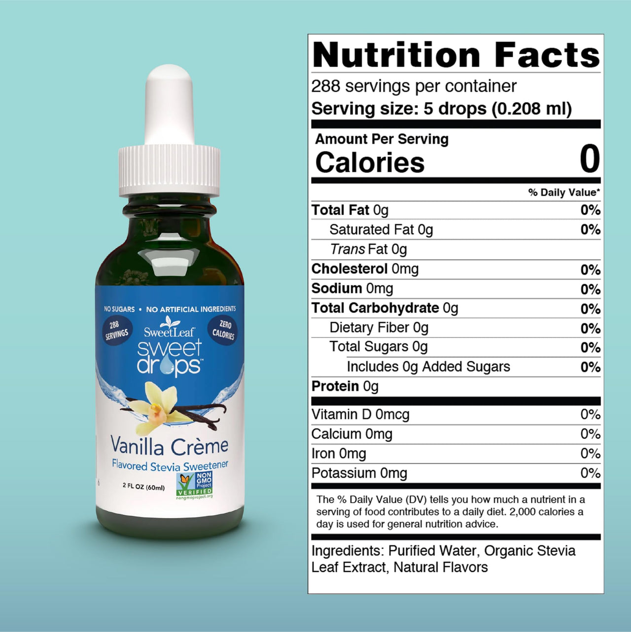 SweetLeaf Sweet Drops - Flavored Stevia Liquid Sweetener, Organic Stevia Extract, Zero Calorie, Keto Friendly, Non GMO, Natural Flavor, Sugar Alternative - Vanilla Creme, 2 Fl Oz (Pack of 1)