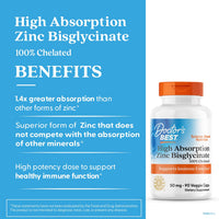 Thumbnail for Doctor's Best High Absorption Zinc Bisglycinate 50mg High Potency Supporting Enhancing Immune System Antioxidant VC, 90 Count