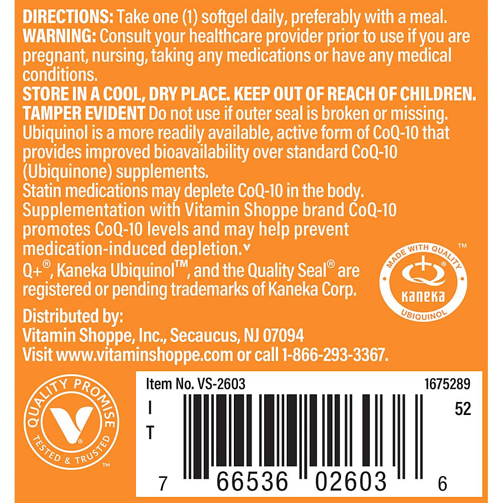The Vitamin Shoppe Ubiquinol CoQ-10 50mg Beneficial for Those (60Softgels)