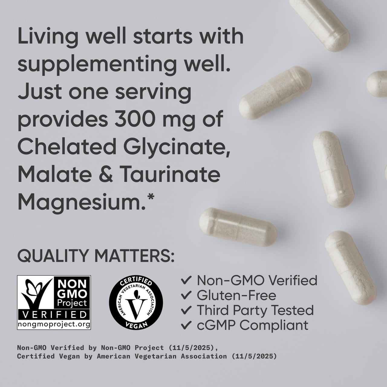 Sports Research® Chelated Triple Magnesium Complex with Glycinate, Taurinate & Malate (Chelamax®) for Enhanced Bioavailability* - 300 mg per Serving, Non-GMO, Certified Vegan, 120 Veggie Capsules