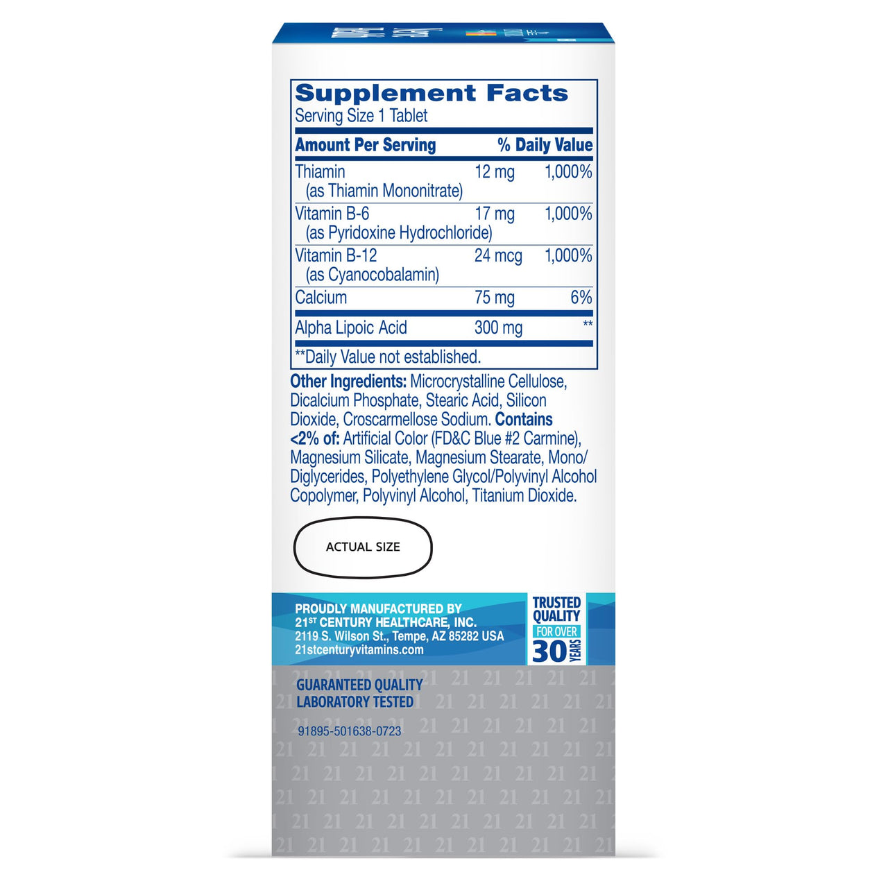 21st Century Nerve Health Tablets (30 Count), Alpha Lipoic Acid 300mg, B1, B6, & B12 Vitamins for Nerve Function Support, Antioxidant ALA Supplement, Gluten Free. Non-GMO, & Vegan