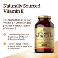 Thumbnail for Solgar Vitamin E 268 mg (400 IU), 250 Mixed Softgels - Natural Antioxidant, Skin & Immune System Support - Naturally-Sourced Vitamin E - Gluten Free, Dairy Free - 250 Servings
