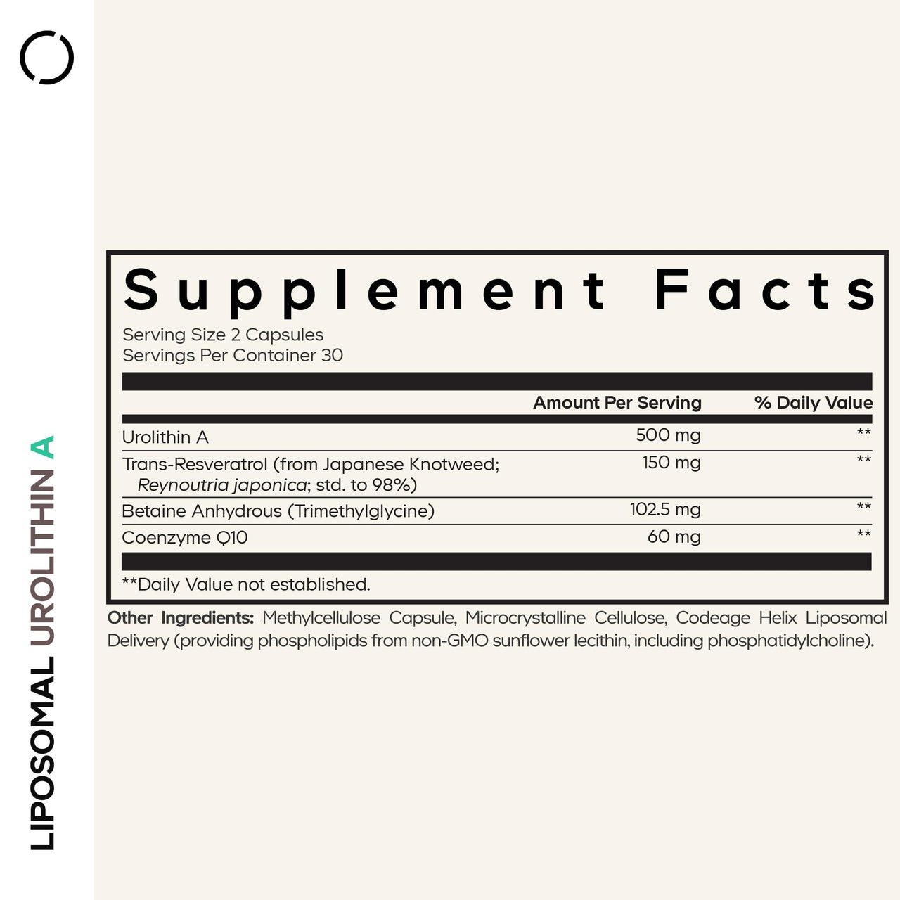 Codeage Liposomal Urolithin A Supplement 500mg Per Serving + Resveratrol, Betaine, CoQ10, Ellagitannins - A New Frontier Beyond NADH, NMN, NAD, NR, and PQQ Vitamins - Bioavailable - 60 Capsules