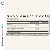 Thumbnail for Codeage Liposomal Urolithin A Supplement 500mg Per Serving + Resveratrol, Betaine, CoQ10, Ellagitannins - A New Frontier Beyond NADH, NMN, NAD, NR, and PQQ Vitamins - Bioavailable - 60 Capsules