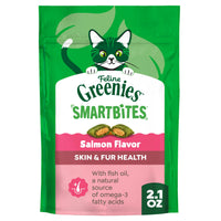 Thumbnail for Greenies Cat Treats, Feline Smartbites, Skin & Fur Health, Crunchy and Soft Cat Treats, Salmon Flavor, 2.1 oz. Pack