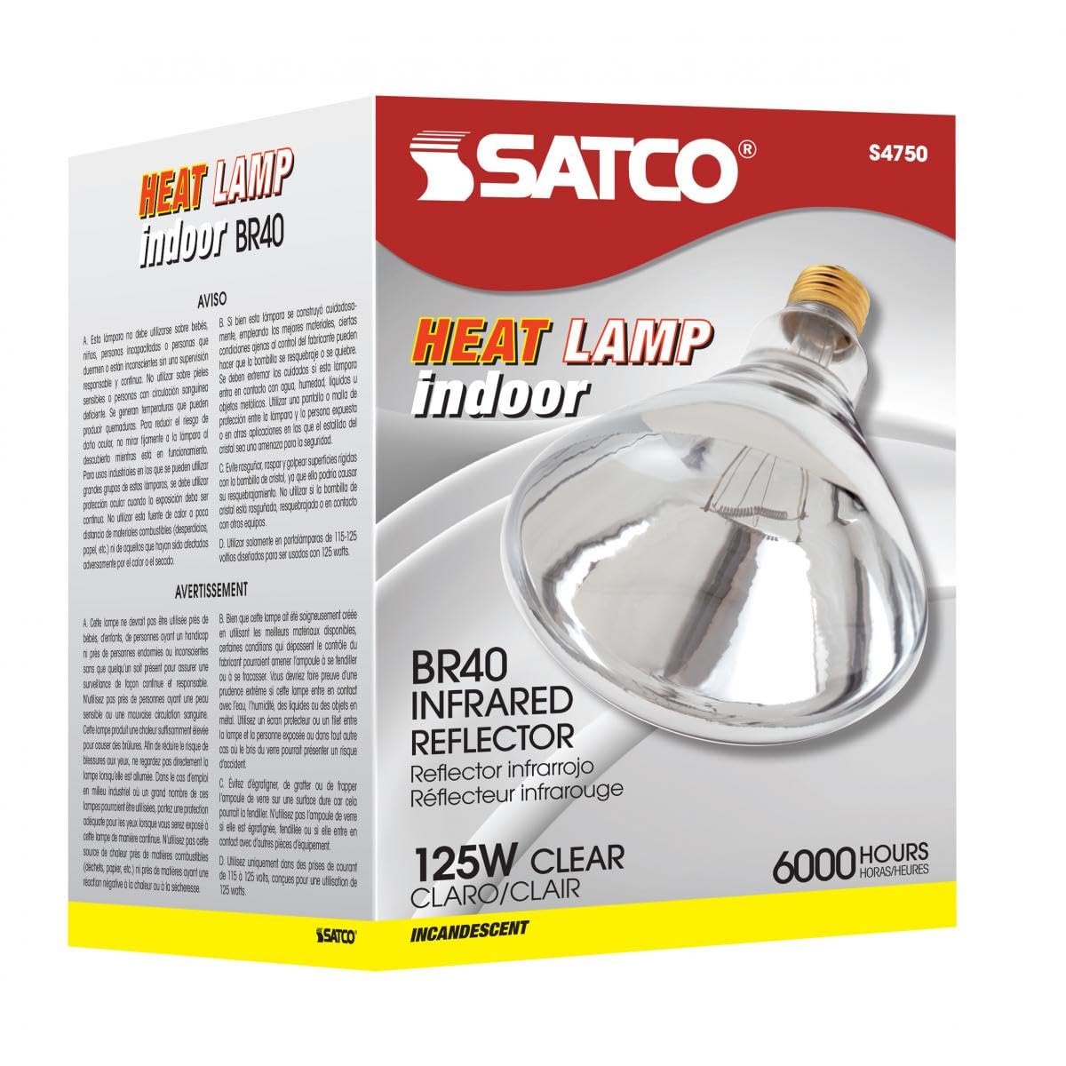 Satco S4750 Medium Bulb in Light Finish, 6.50 inches, 1 Pack, Clear Heat