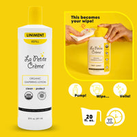 Thumbnail for La Petite Creme French Premium Diapering Lotion - Diaper Cream Alternative to Baby Wipes - Gentle Moisturizer & Skin Cleanser with USDA Certified Organic Ingredients - Baby Essentials (20 oz)