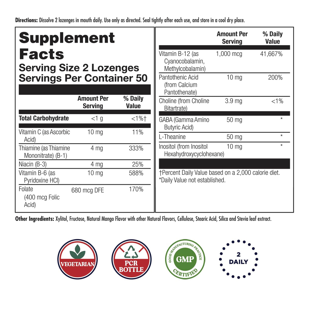 KAL GABA L-Theanine Stress B Lozenge, B Complex Vitamin Supplement, Healthy Relaxation, Mood & Focus Support, Natural Mango Tangerine Flavor, Vegan, 50 Servings, 100 Lozenges