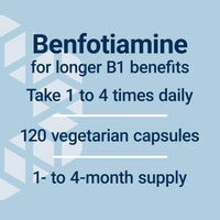 Thumbnail for Life Extension Mega Benfotiamine, 250 mg, a fat-soluble form of thiamine, healthy metabolism, ultra-bioavailable vitamin B1, high potency, gluten-free, non-GMO, vegetarian, 120 capsules