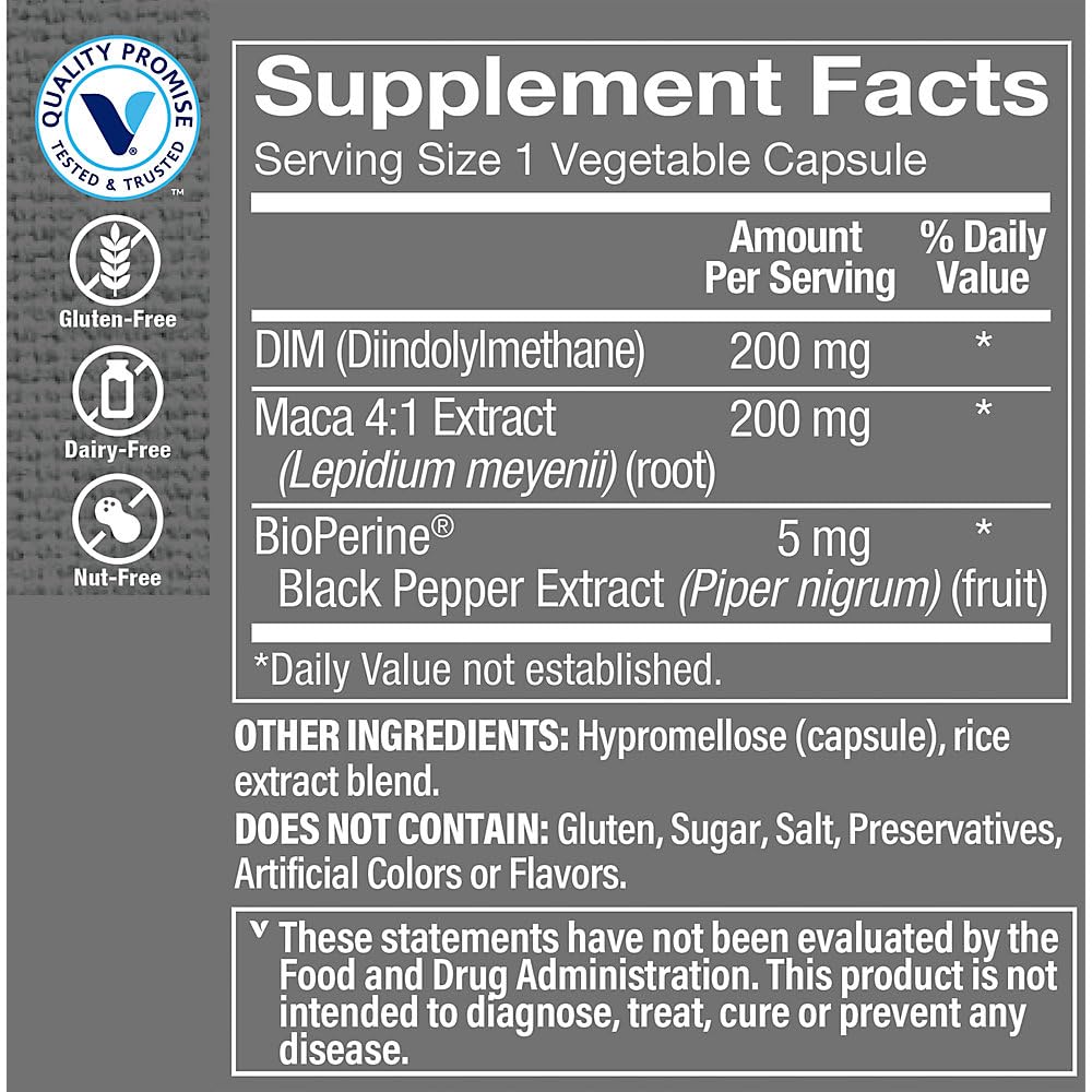 The Vitamin Shoppe DIM Men with BioPerine 200mg - Hormone Balance | Estrogen Metabolism Support | 60 Capsules | Enhanced Absorption