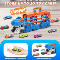 Thumbnail for TERRAMUS Dinosaur Transport Truck Toy for Kids - 3 in 1 Ejection Folding Track Toys w/Sound 8 Race Cars, Portable Vehicles Set Best Gift for Boys Girls 3 4 5 6 Years Old - Possesses Invention Patents
